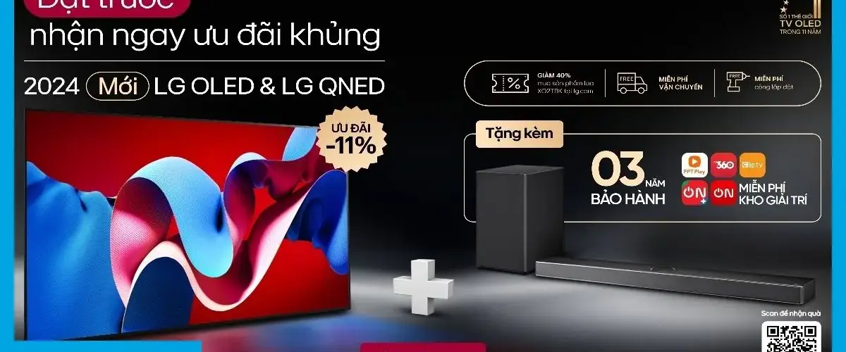 11 năm LG OLED No.1: Giảm 11%, bảo hành 3 năm, tặng Soundbar/Gallery Stand, miễn phí OTT Apps