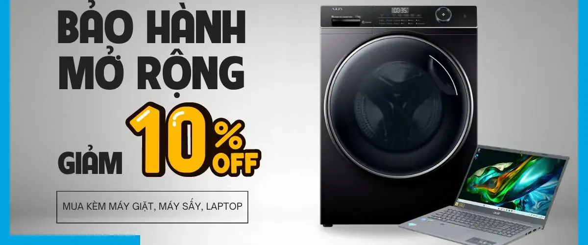 Giảm 10% gói bảo hành mở rộng khi mua kèm máy giặt, máy sấy, laptop tại Điện máy XANH
