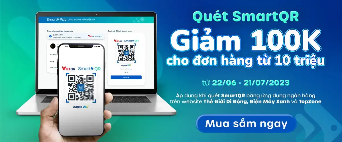 Giảm 100K cho hoá đơn từ 10 triệu khi thanh toán online qua Smartpay tại Điện máy XANH