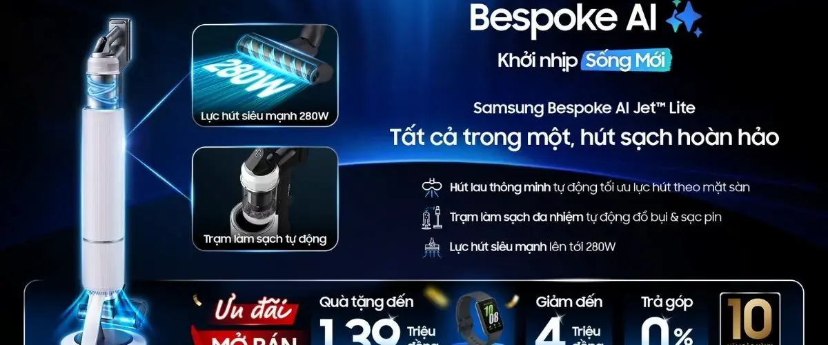 Mua máy hút bụi Samsung Bespoke AI Jet Lite tặng đồng hồ Galaxy Fit3 trị giá 1.39 triệu – Ưu đãi cực hot đến 12/05!