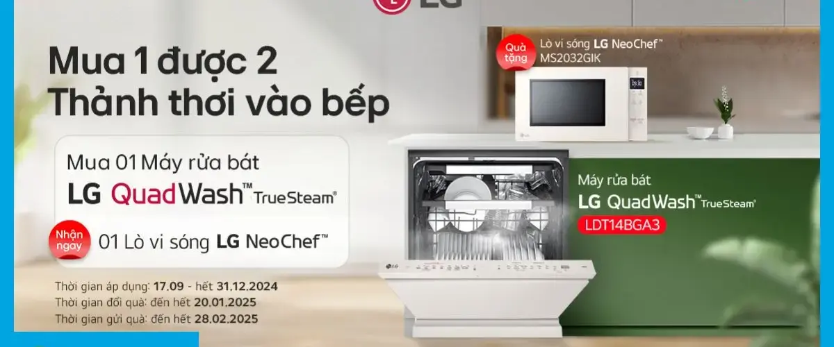 Mua máy rửa chén LG, tặng ngay lò vi sóng LG MS2032GIK trị giá 3.990.000 đồng