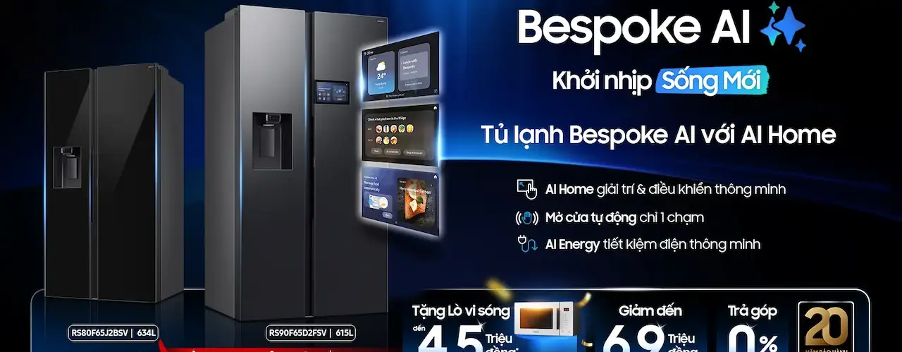 Mua tủ lạnh Side by Side Samsung (RS90F65D2FSV, RS80F65J2BS) tặng lò vi sóng MG23T5018CE/SV