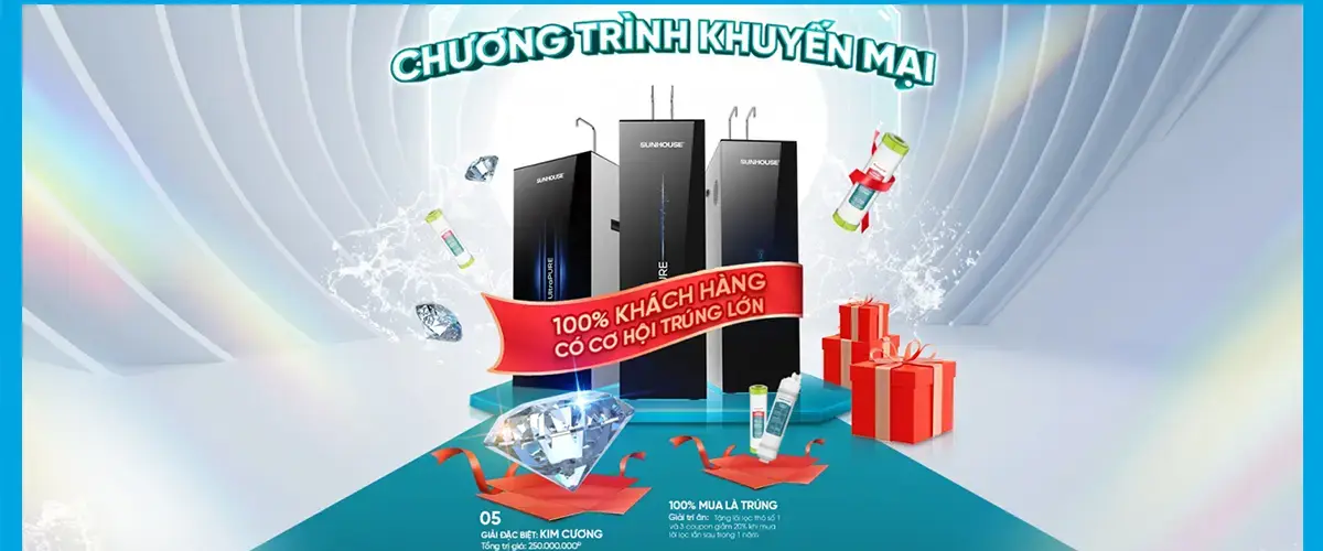 Sắm lọc nước – Rước kim cương: 100% trúng quà khi mua máy lọc nước Sunhouse
