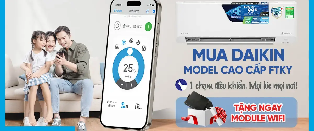 Sắm máy lạnh Daikin dòng FTKY tặng bộ kết nối máy lạnh với wifi