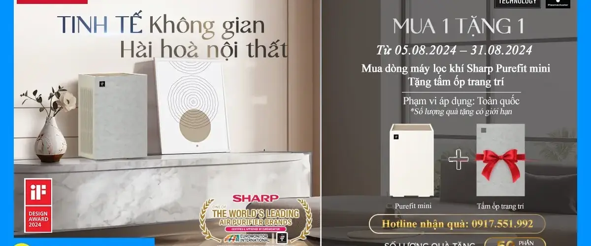 Săn ngay 50 suất tặng tấm ốp trang trí khi mua máy lọc không khí Sharp FP-S40V-W