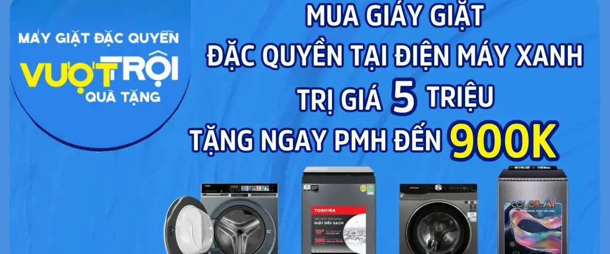 Tặng phiếu mua hàng đến 900k qua app Quà tặng VIP khi mua máy giặt