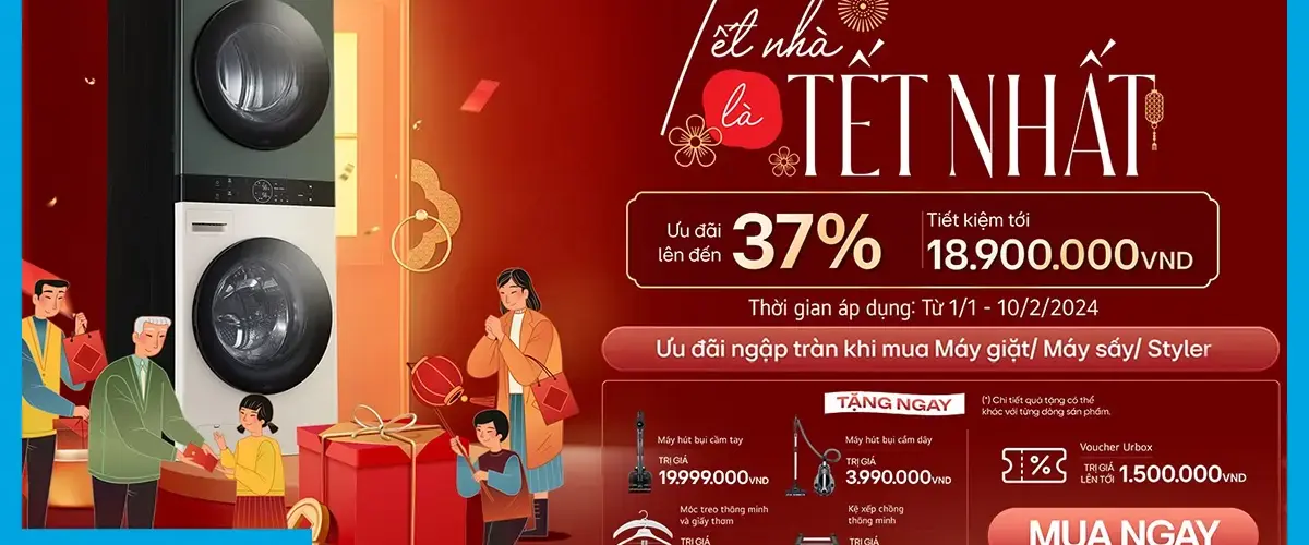Ưu đãi ngập tràn khi mua Máy giặt, Máy sấy, Tủ chăm sóc quần áo LG tại Điện máy XANH